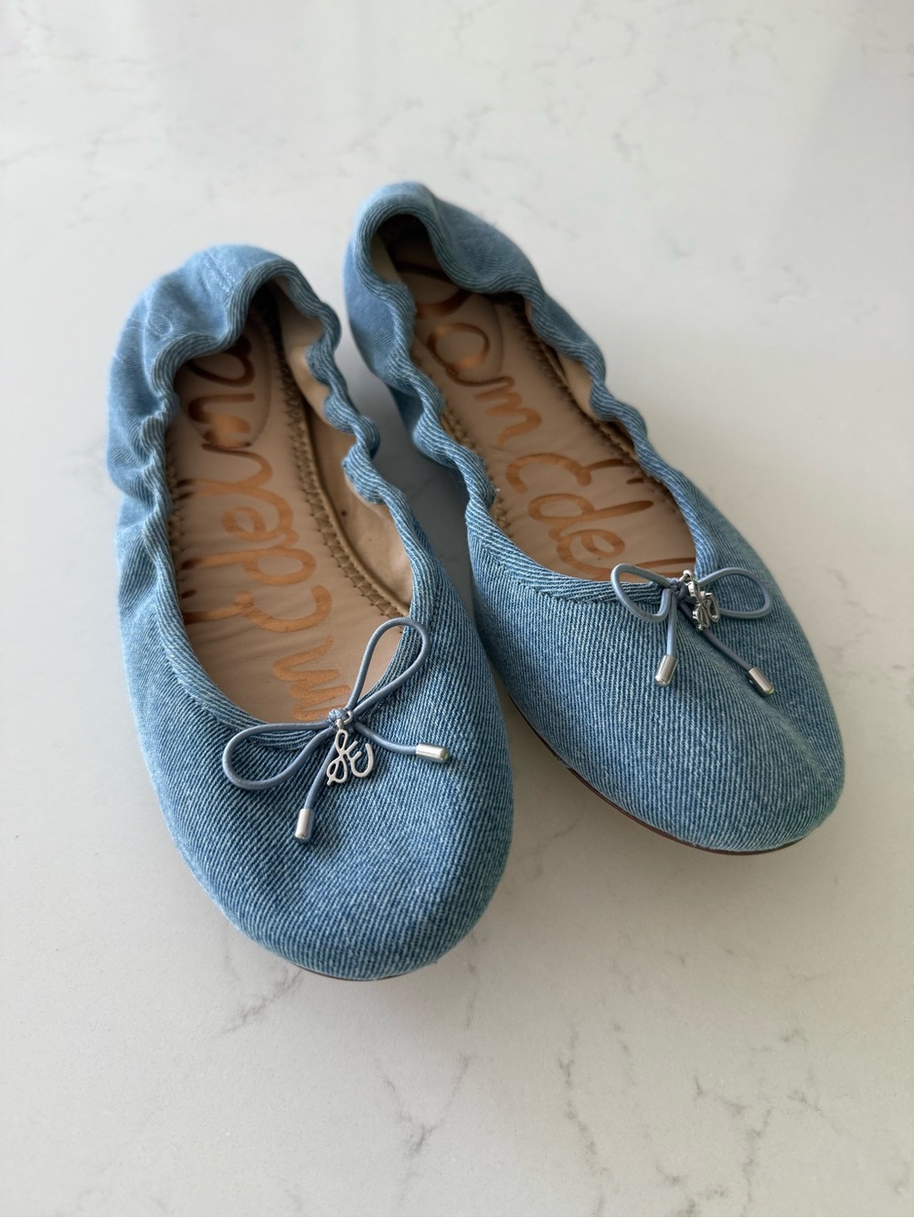 Sam Edelman Light Blue Denim Ballet Flats with Bow - Felicia Size 8 NWTa